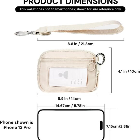 Beige Mini Zip Card Case for Women with Clear ID Window, Coin Purse, Lightweight - Picture 3 of 8
